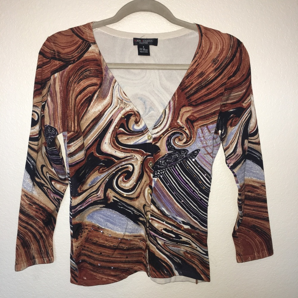 Mark Richards Small Brown/Black Silk Top